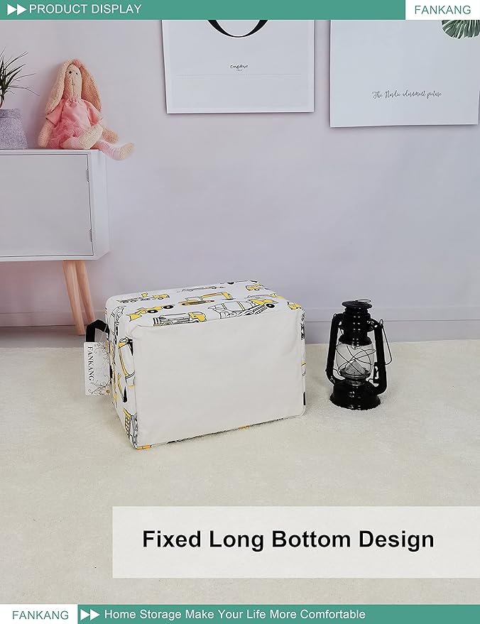 FANKANG Storage Bins, Nursery Hamper Canvas Laundry Basket Foldable with Waterproof PE Coating Large Storage Baskets for Kids Boys and Girls, Office, Bedroom, Clothes,Toys(Rec-excavator）