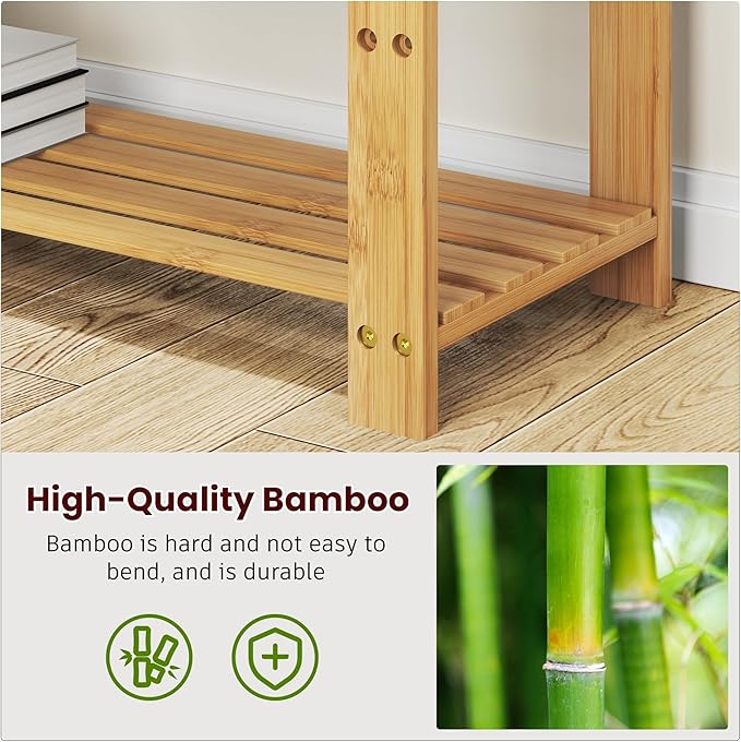 ROOMTEC Bamboo Shoe Bench, 3-Tier Shoe Rack, Entryway Bench with Cushion and Adjustable Shelves, Shoe Rack for Entryway, Hallway, Mudroom and Living Room, Bamboo