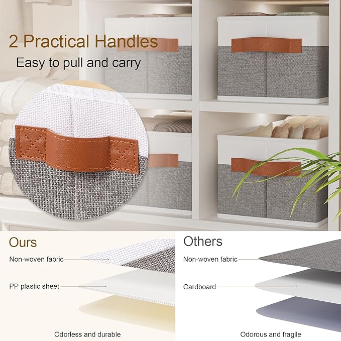 Collapsible Storage Bins 3-Pack, Foldable Baskets for Organizing, Clothes Boxes with Handles, Fabric Cubes Containers, White and Gray, 15 x 6 x 5 Inch-NeatNest
