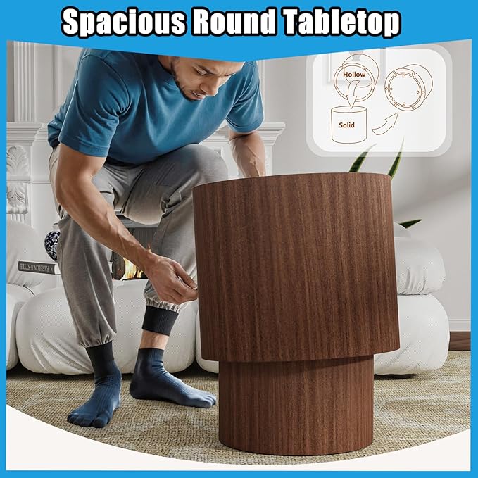 Nesting Coffee Table Set of 2, Modern Round Coffee Table with Non-Slip Feet, Wooden Circle Accent Tables for Small Spaces Living Room Bedroom Balcony Office Drum Side Table (C Walnut)