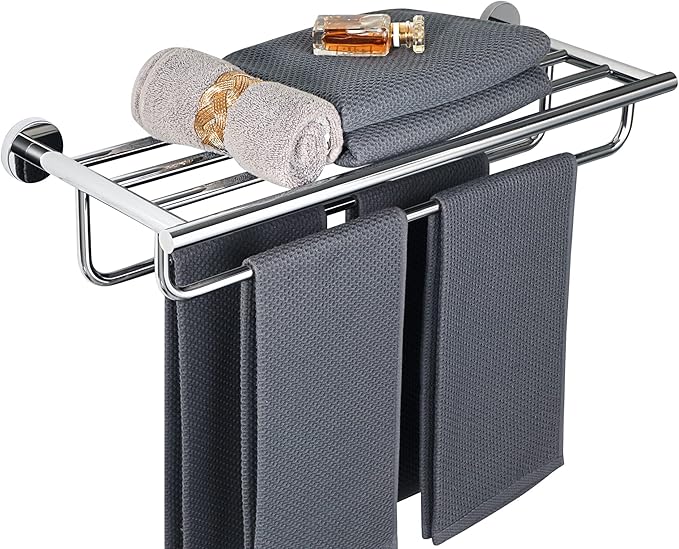 Alise 24-Inch Bathroom Lavatory Towel Rack Towel Shelf with 2 Towel Bars Wall Mount Towel Holder,GYT7060-C SUS 304 Stainless Steel Polished Chrome