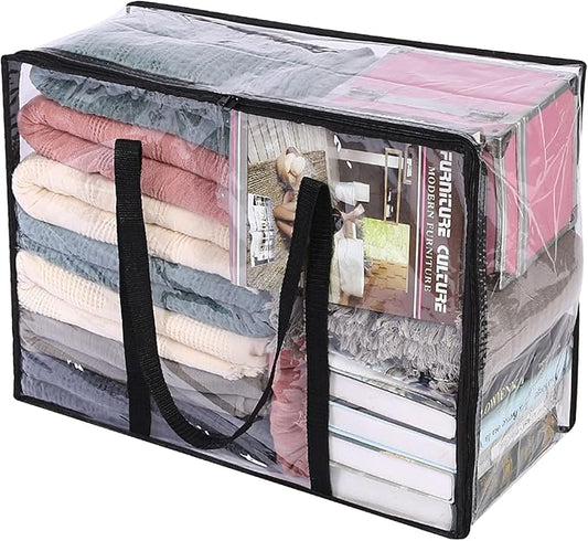 Vieshful Clear Comforter Storage Bag, 40L Clothes Storage Bag with Zipper Closet Organizer, Plastic Storage Containers Moving bags for Comforter, Blanket, Bedding, Duvet, Toys-NeatNest