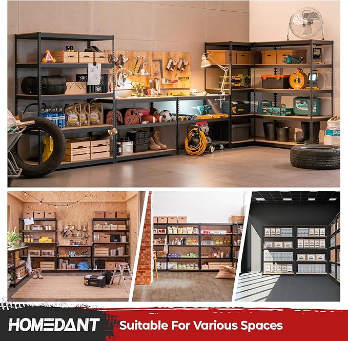 HOMEDANT 5 Tier Laminated Boltless Heavy Duty Garage Storage Adjustable Wide Size Metal Shelving Unit Utility Rack Shelves Organization Multipurpose Shelf Shed Warehouse 47.7"W x 24.1"D x 71.3"H 3Pack-NeatNest
