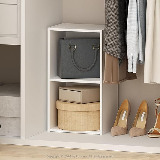 Furinno Reed 2-Tier Open Shelf Multipurpose Closet & Clothing Storage, Storage Organizer, White-NeatNest