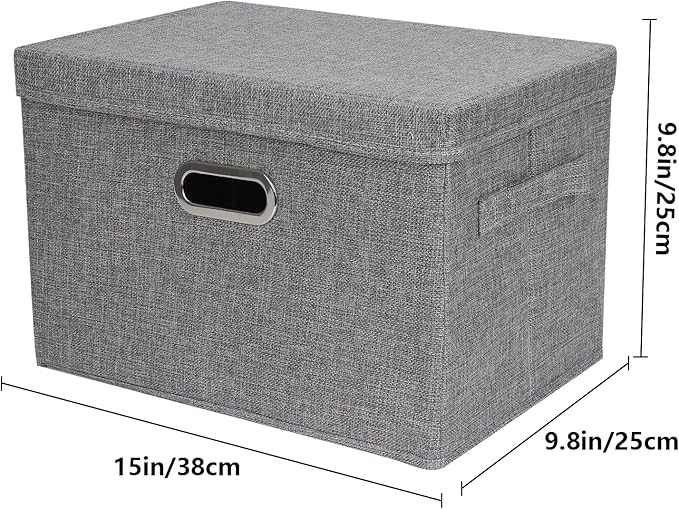 DAYARD Foldable Storage Boxes with Lids Linen Fabric Stackable Storage Bins Organizer Containers Baskets Cube with Cover for Closet Office Nursery, Grey (15 x 10 x 10)-NeatNest