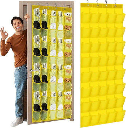 Windyun 40 Over the Door Shoe Organizer Large Mesh Pocket Hanging Shoe Rack for Closet Yellow Nonslip Behind Door Storage Holder Back to School Organizer for Dorm Room College Classroom Storage-NeatNest