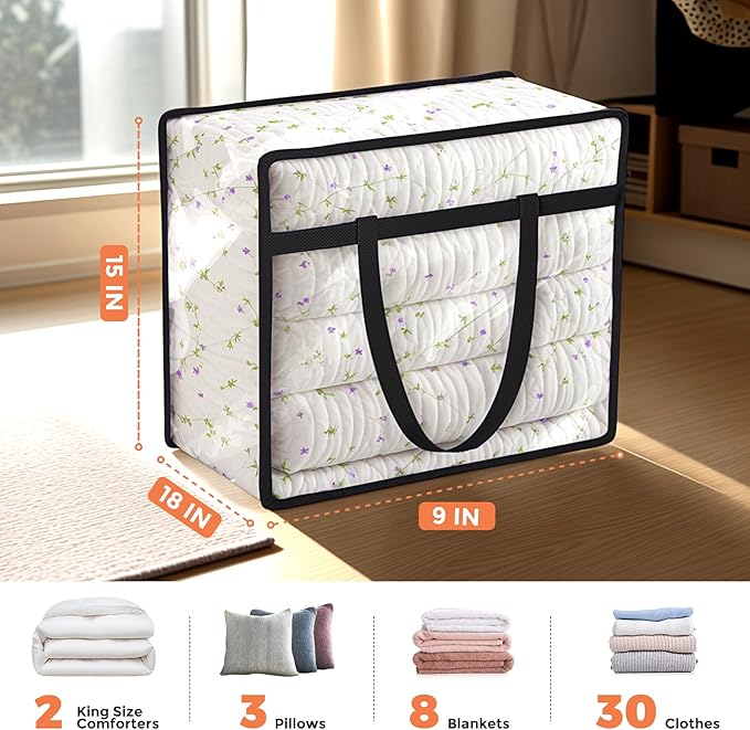 Budding Joy 6 Pack Clear Zippered Storage Bags for Clothes,40L Closet Organizers and Storage Containers Vinyl Moving Bag for Bedding, Linen, Blankets, Comforters, Clothing & Toys, Black-NeatNest