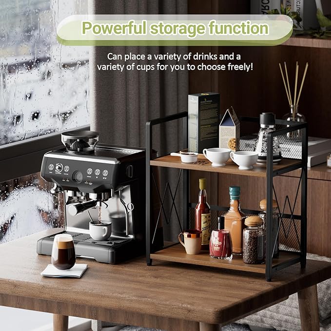 Aduanbang Coffee Bar Accessories Organizer, Seasoning Organizer, 2 Tier Wooden Kitchen Counter Shelf, Coffee Organizer Station for Countertop, Coffee Condiment Rack for Mugs, Cups, Cream, Syrup-NeatNest