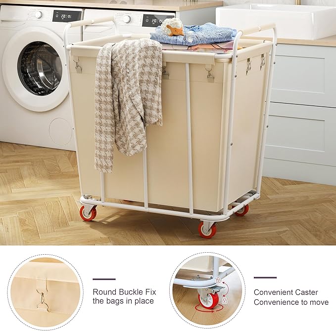 Hoctieon Large Laundry Cart with Wheels, 400L Heavy Duty Laundry Basket Organizer, Rolling Hamper Sorter for Clothes Storage, Industrial Dirty Clothes Hamper for Home & Hotel, Beige-NeatNest