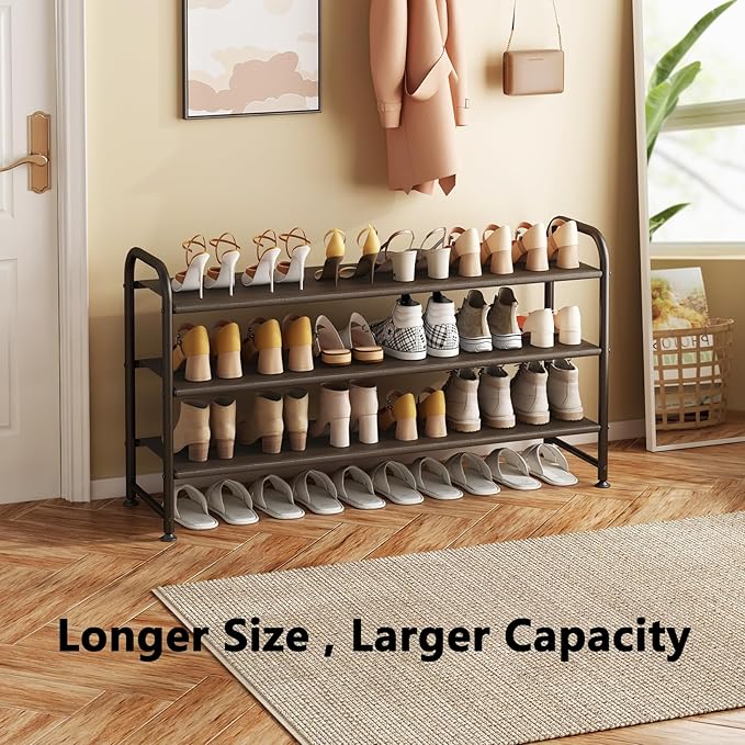 Shoe Rack 3 Tier Long Storage Organizer Wide Metal Shoe Shelf for Closet Entryway Brown-NeatNest