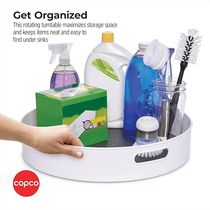 Copco Under-Sink Pantry and Cabinet Organizer, 18-Inch, Revolving Storage Solution, White and Gray-NeatNest