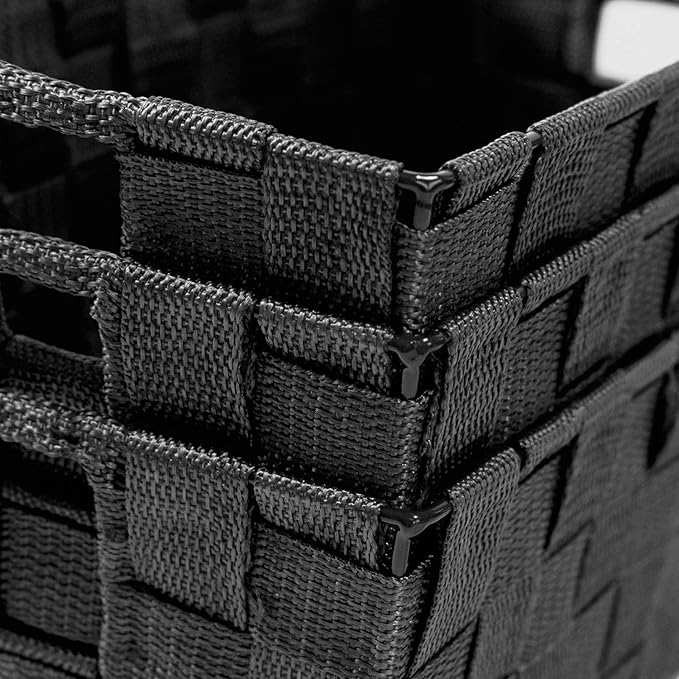homyfort Woven Black Storage Baskets Shelf Tote Boxes Container, Durable Storage Organizer Bins with Built-in Handles for Bedroom, Office, Closet, Kids Room, Nursery, 3-Pack,11.4”x 6.5”x 4.5”-NeatNest