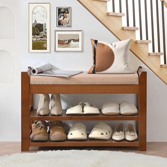 Shoe Rack Bench with Cushion, Shoe Rack for Front Door Entrance, Shoe Bench with Storage for Entryway Hallway Bedroom Living Room-NeatNest