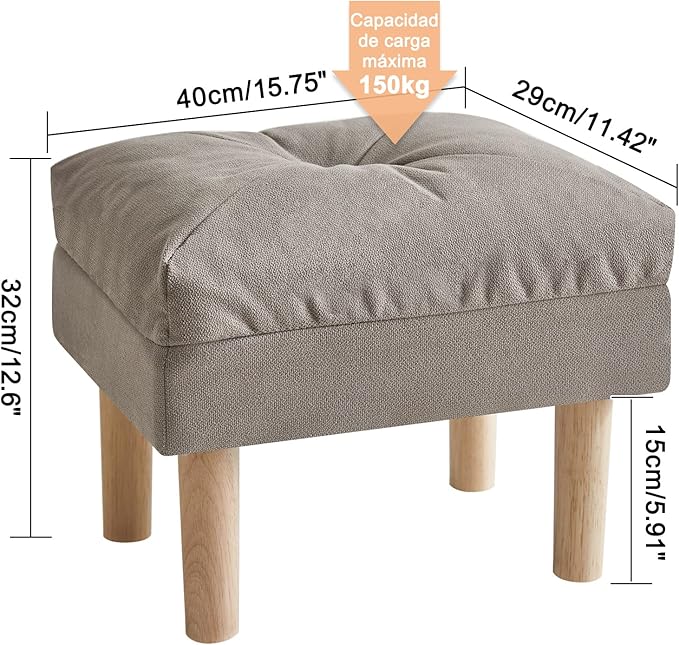 YMYNY 15.75" Small Footstool Ottoman, Footrest with Sponge Padded Seat, Step Stool for Sofa, Bedroom, Living Room, Entryway, Modern Change Shoes Stool, Wood Legs, Gray, UHBD023G