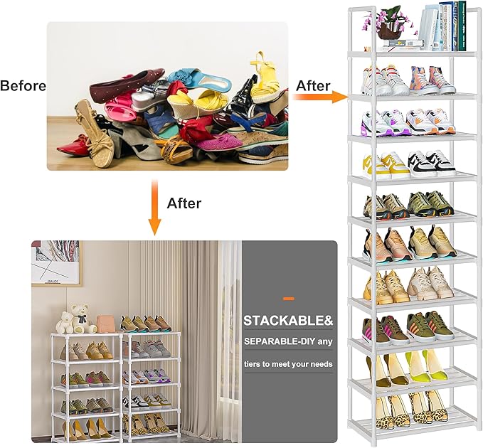 Shoe Rack Tall, Sturdy Metal Shoe Rack Organizer,Narrow Shoe Racks for Closets,Shoe Stand Shelf-NeatNest