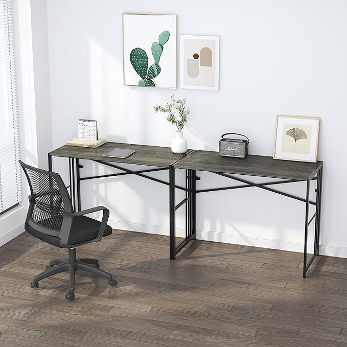 40 inch Folding Desk, Writing Gaming Computer Camping Desk, No Assembly Required Home Office Table, Black Oak-NeatNest