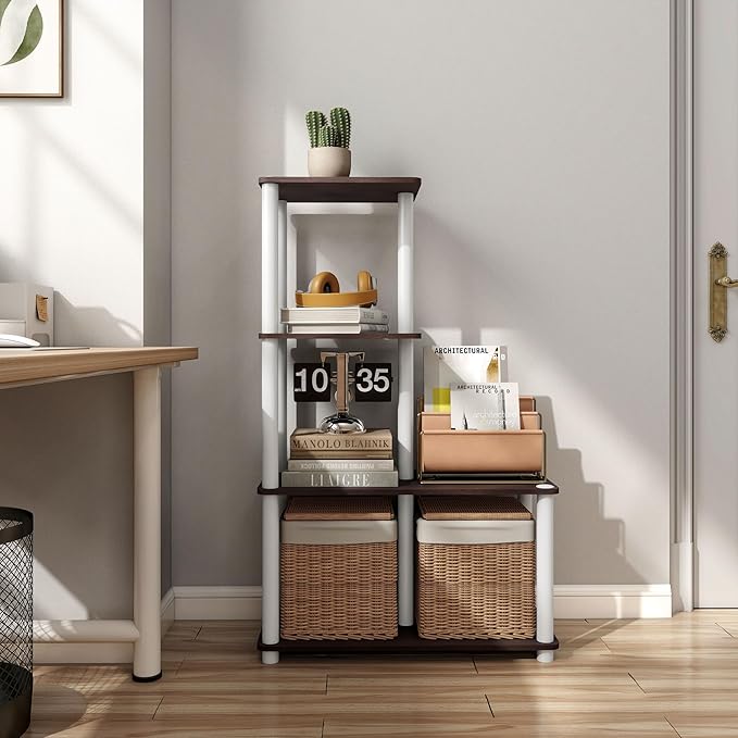 HOMES: Inside + Out Apexa Modern 4-Cube Ladder Shelving Units, Collectibles Display Shelves, Easy Assembly Standing Shelf, Home Storage Organizer for Living Room, Bedroom, Office, Espresso