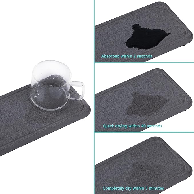 2 Pcs Water Absorbing Stone Trays, Kitchen/Bathroom Sink Soap Dish, Diatomite Tray Used for Hand Soap & Cosmetic Bottles in The Modern Home, 4" W x 8.3" L, Dark Gray-NeatNest