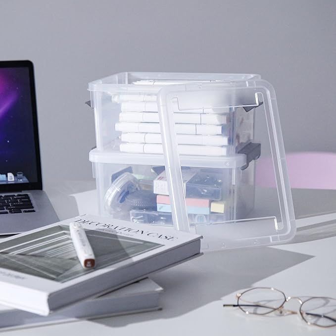 Citylife 6 Packs Small Storage Bins with Lids 3.2 QT Plastic Storage Containers for Organizing Stackable Clear Storage Boxes-NeatNest