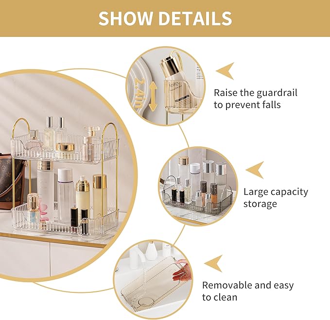 2 Tier Bathroom Organizer Countertop Makeup Perfume Tray Skincare Organizer for Bathroom Dresser Vanity (White)-NeatNest