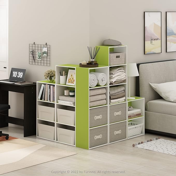 Furinno Luder Bookcase / Book / Storage, Green/White, 2-Tier-NeatNest