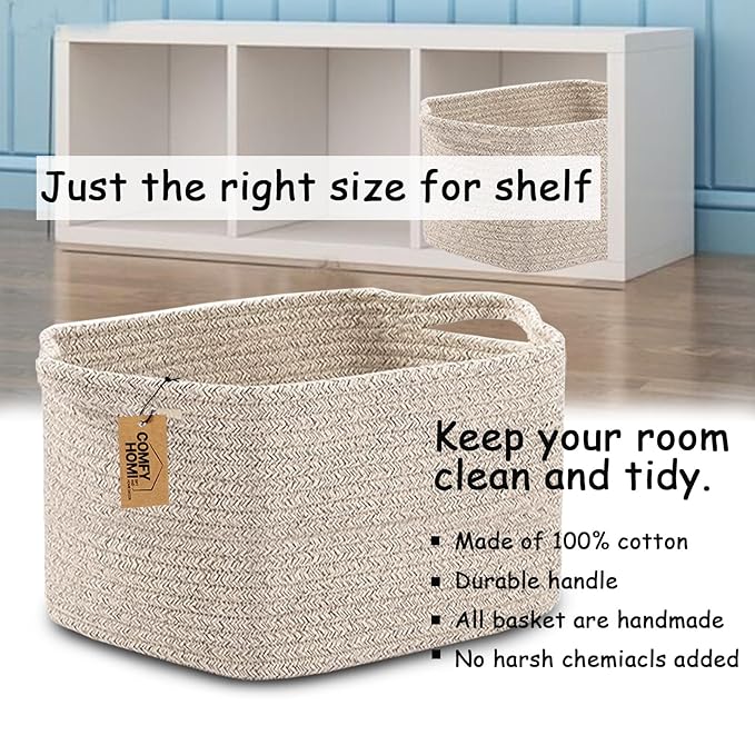 COMFY-HOMI Storage Basket for Shelves, Woven Baskets for Storage, Cotton Rope Basket for Toys,Towel Baskets, Toy Storage Organizer, Storage Cube Bin, Organization and Storage-All Brown-NeatNest