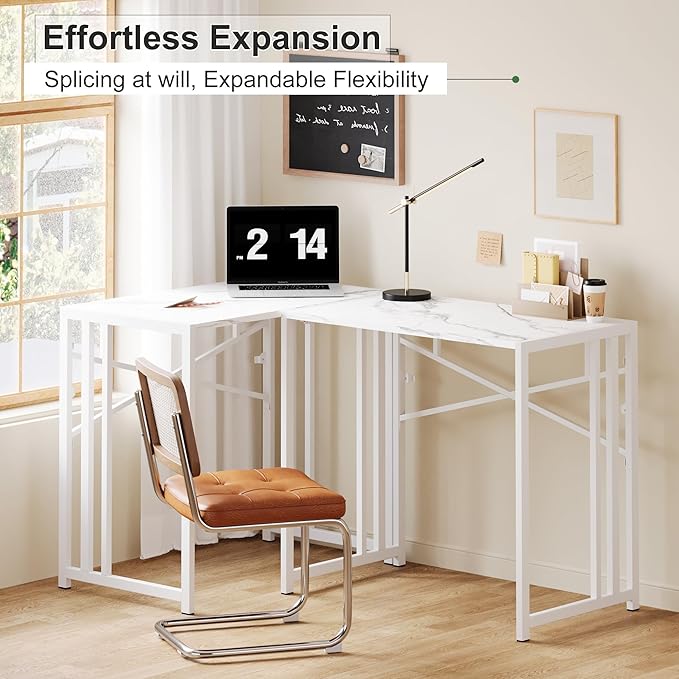 35 inch Folding Small Desk, Writing Gaming Computer Camping Desk for Small Spaces, No Assembly Required Home Office Table, White Marble-NeatNest
