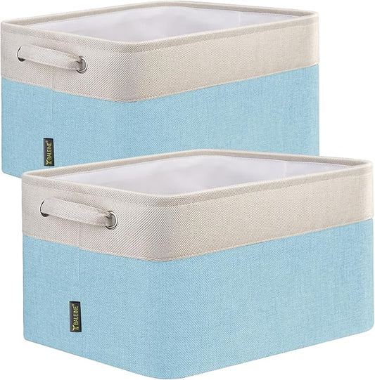 BALEINE 2 Pack Fabric Storage Bins for Shelves, Linen Storage Baskets for Organizing, Decorative Closet Bins for Clothes, Home (Skyblue, 12"x8"x8")-NeatNest