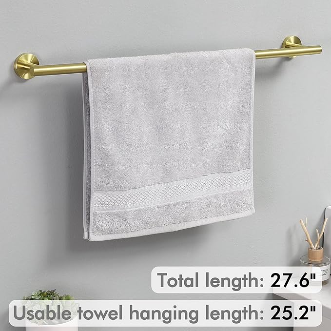 KES 25.2 Inches Towel Bar for Bathroom, Hand Towel Holder, Towel Bar Wall Mount, SUS304 Stainless Steel Brushed Gold, Total Length 27.6 Inch, A2000S70B-BZ