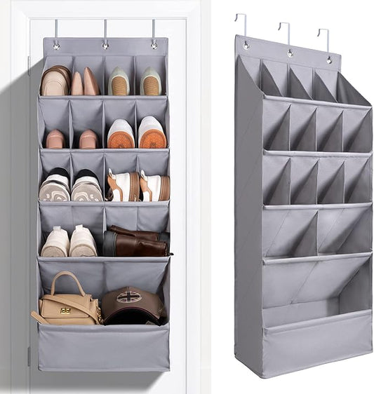FENTEC 1 Pack Over-the-Door-Shoe-Organizers, Hanging Shoe Organizers with Large Pocket Shoe Holder Hanging Shoe Rack for Closet Shoe Organizer for Wall, Over Door Organizer with 15 Pockets Gray-NeatNest
