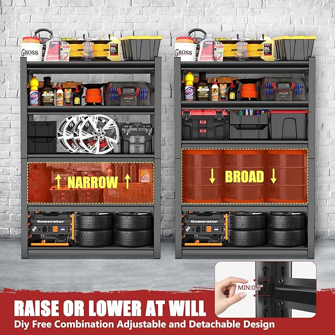 47.2" W Garage Shelving Heavy Duty Storage Shelves 5 Tier Adjustable Heavy Duty Shelving 4000LBS Metal Shelves for Garage Storage Rack Utility Rack Industrial Shelf 72" H x 47.2" W x 23.6" D-NeatNest