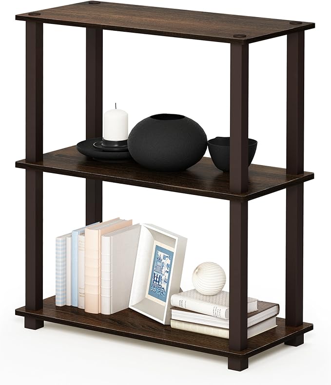 Furinno Turn-S-Tube 3-Tier Compact Multipurpose Shelf with Square Tube, Walnut/Brown (18025WN/BR)-NeatNest