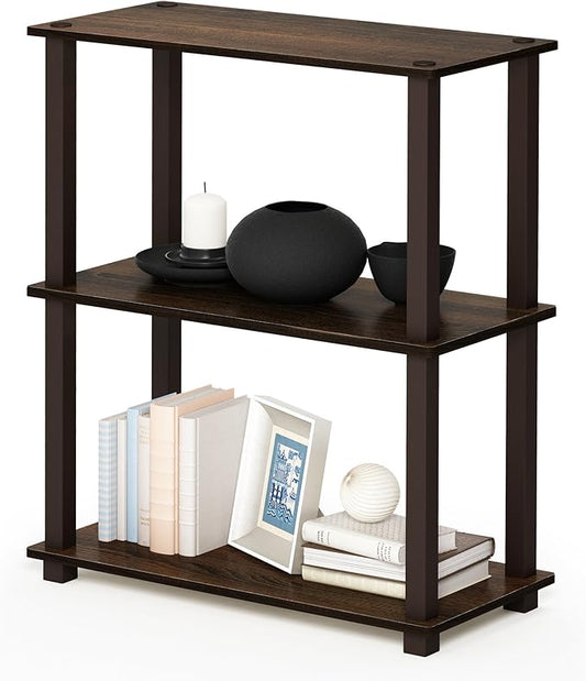 Furinno Turn-S-Tube 3-Tier Compact Multipurpose Shelf with Square Tube, Walnut/Brown (18025WN/BR)-NeatNest