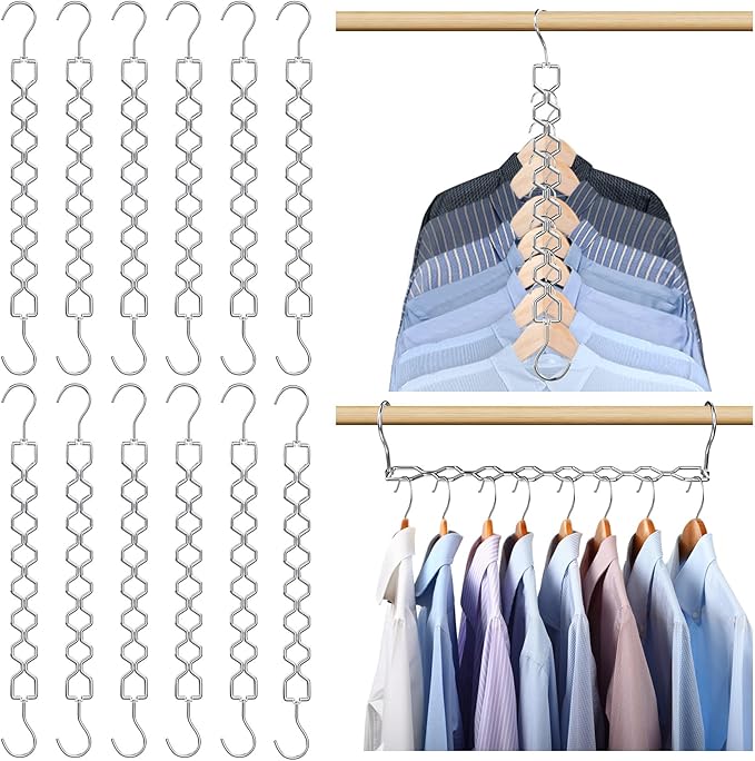 12 Pack Space Saving Hangers for Clothes, Heavy Duty 30Lbs Capacity Magic Collapsible Clothes Space Saver Metal Hanger Organizer with 360° Swivel Hook, Closet Organizers Storage Dorm Essentials Silver-NeatNest