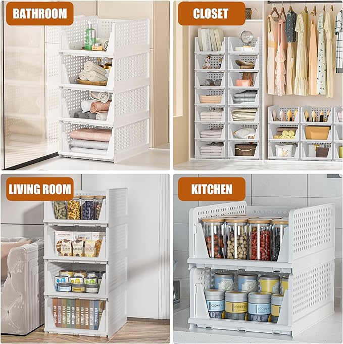 Neprock Stackable Plastic Storage Drawers for Closet Organizers and Storage,4 Pack Open Storage Bins Closet Shelf Clothes Organizer for Closet Wardrobe(4L)