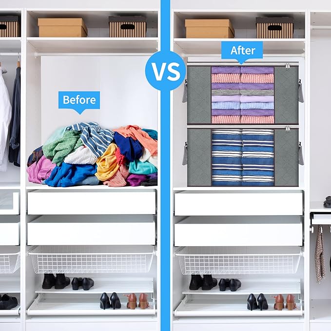 Budding Joy Clothes Storage, Foldable Large Storage Bags, Storage and Organization for Clothing, Blanket, Comforter, Clothes, Pillows, Toys, Closet Organizers with Enhanced Handle, 60L 8 Pack-NeatNest