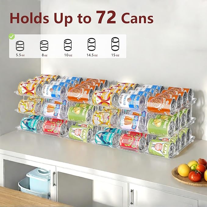Can Organizer for Pantry, 6 Sets 3Tiers Can Storage Organizer Pantry, Soda Can Organizer for Fridge 72 Cans Rack Automatic Rolling Stackable Canned Food Organizer,Clear-NeatNest