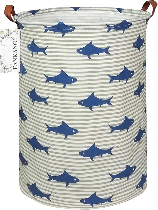FANKANG Storage Basket, Nursery Hamper Canvas Laundry Basket Foldable with Waterproof PE Coating Large Storage Baskets for Kids Boys and Girls, Office, Bedroom, Clothes,Toys（Shark）