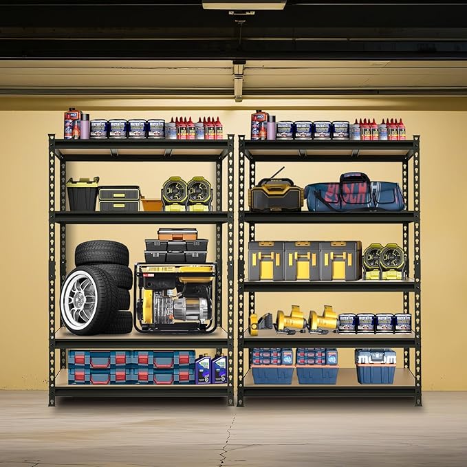 BIG RED Storage Shelving Unit, 5-Tier Adjustable, Heavy Duty Metal Garage Shelves/Utility Rack for Kitchen, Pantry, Basement, Bathroom, Laundry - 3,000lb Capacity, Black, 72" H x 48" W x 24" D-NeatNest