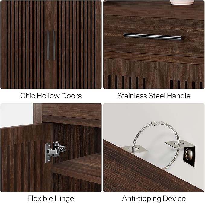 Tribesigns Shoe Cabinet, 5-Tier Shoe Storage Cabinet with Louvered Doors and Drawer, Freestanding Wooden Shoe Rack Organizer with Adjustable Shelves for Entryway, Hallway, Closet, Black Walnut