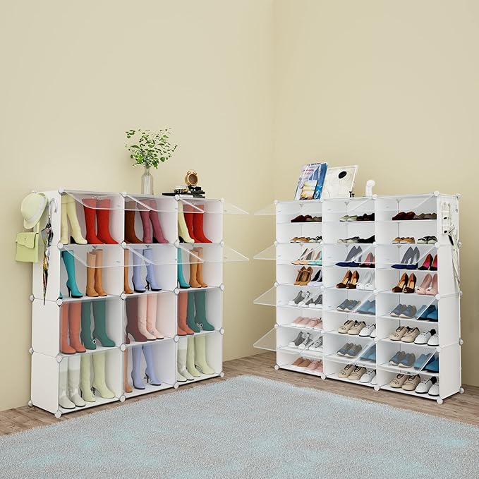 Shoe Rack Organizer, 48 Pair Shoe Storage Cabinet with Door Expandable Plastic Shoe Shelves for Closet,Entryway,Hallway,Bedroom-NeatNest