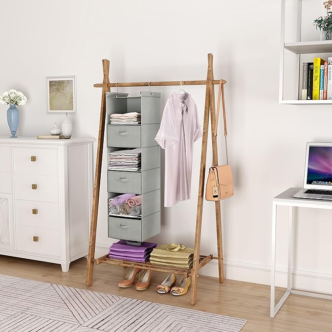 MAX Houser 6 Tier Shelf Hanging Closet Organizer, Closet Hanging Shelf with 2 Sturdy Hooks for Storage, Foldable (Light Grey-D3)-NeatNest