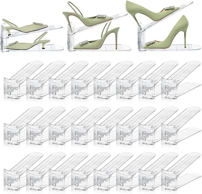 Shoe Slots Organizer,24 Pack Transparent Shoe Stacker Adjustable Shoe Slot Organizer Space Saver Shoe Rack Holder Shoes Storage Organizers for Closet,Transparent-NeatNest