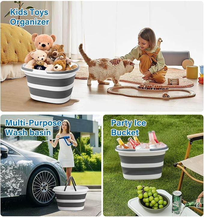 Collapsible Bucket 16L with Handles, Cleaning Mop Bucket Space Saving Foldable Silicone Tub for Laundry Storage Camping, Portable Wash Basin for Home & Car, 4.2 Gallon Compact Utility Plastic Bucket-NeatNest