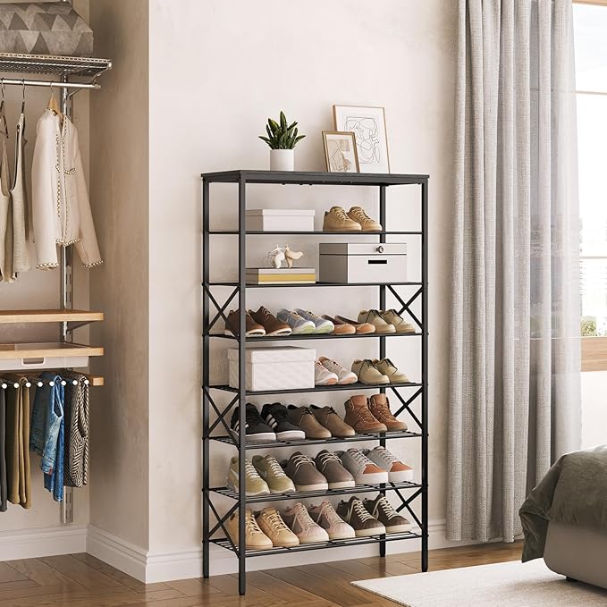 8 Tier Shoe Rack, Large Capacity Shoe Storage Organizer Holds 32 Pairs, Durable and Stable, for Entryway, Hallway, Closet, Dorm Room, Charcoal and Black SS08BC-NeatNest