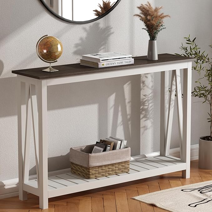 ChooChoo Farmhouse Console Table, Rustic Vintage Narrow Sofa Table for Entryway, Living Room, Hallway, 47 White-NeatNest