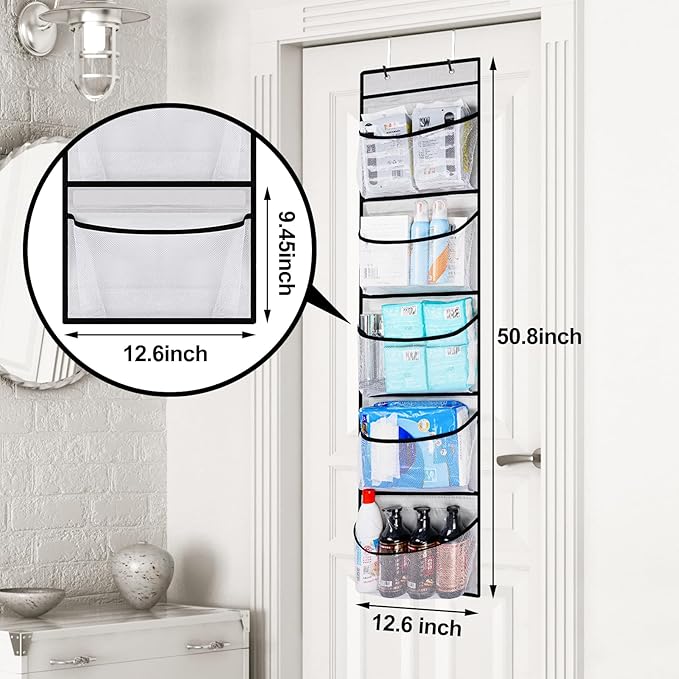 Hanging Shelves Over the Door Organizer Storage for Closet with 5 Mesh Pockets Organizers, Days of the Week Clothes Organizer for Bathroom Bedroom, 2 Pack-NeatNest