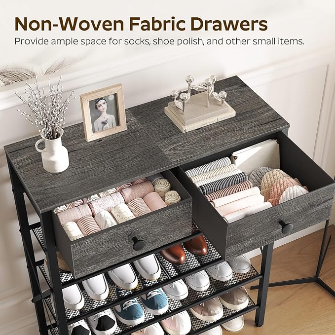 5 Tier Shoe Rack, Large Capacity Shoe Storage Organizer, Metal Shoe Shelf with Drawer and Wooden Top, for 20 Pairs of Shoes, for Entryway, Closet, Charcoal and Black SS25BCY1-NeatNest