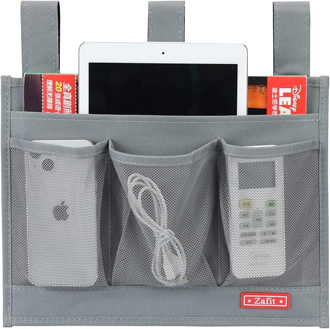 Hanging Bedside Caddy, Bedside Storage Organizer for Magazine, Phone, Remote control (Classic 4 Pockets-Grey)-NeatNest