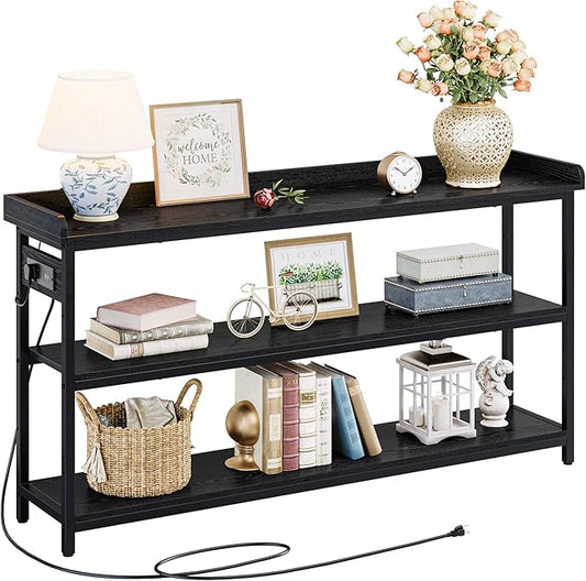 IRONCK Console Table, Sofa Table with Power Outlet, Farmhouse Hallway Table for Entryway, Living Room, Height Adjustable, Easy Assembly, Vintage Black,55"-NeatNest